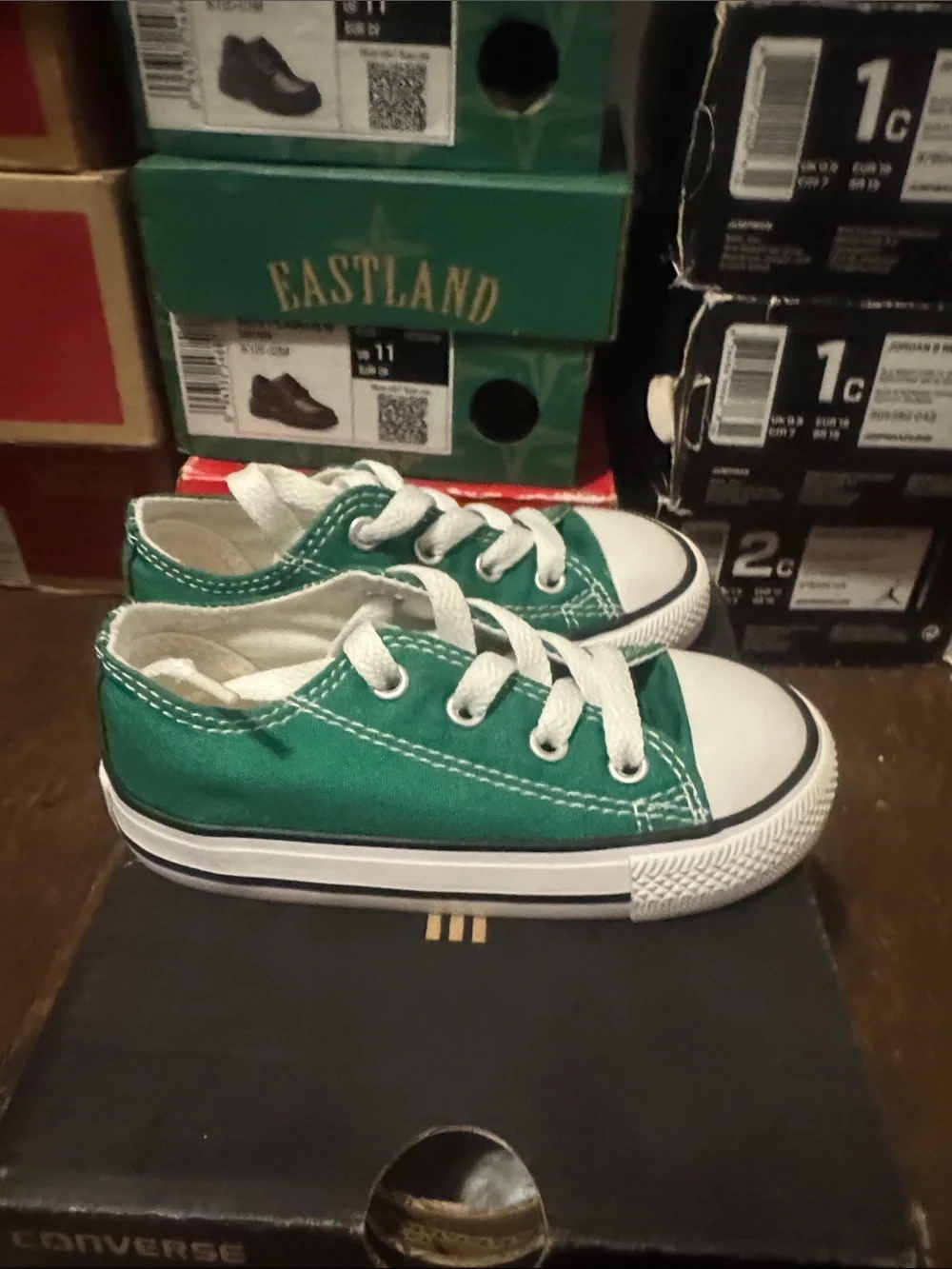 Converse Kids Low Top Canvas Sneakers in Teal Green and White